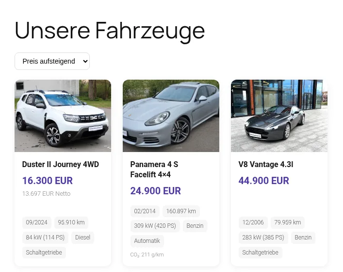 Dieselbe Fahrzeugliste mit automatisch aus dem Theme uebernommener Akzentfarbe